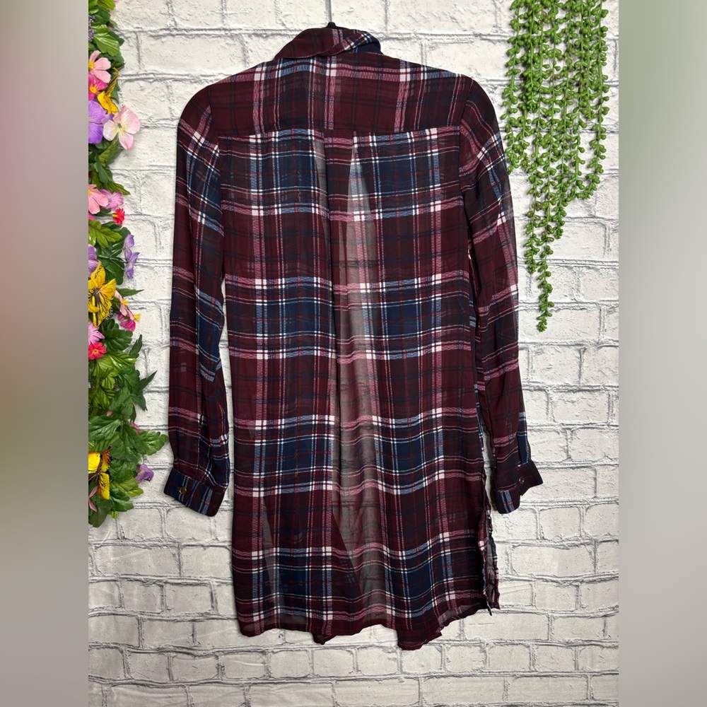 *🌼3/$30🌼Charlotte Russe Plaid Sheer Button Down Top Size Small - Picture 15 of 16